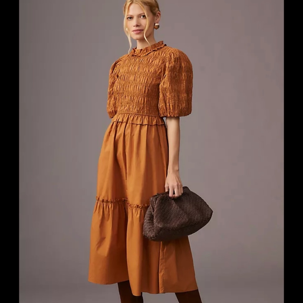 Moon River Smocked Puff-Sleeve Dress